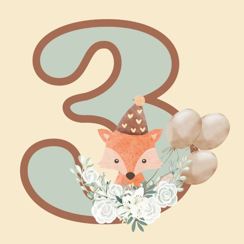 3e anniversaire renard fleurs