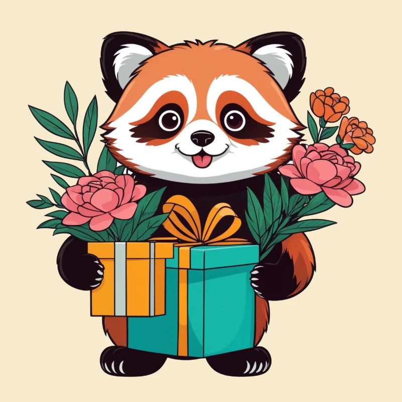 Roter Panda mit Geschenken