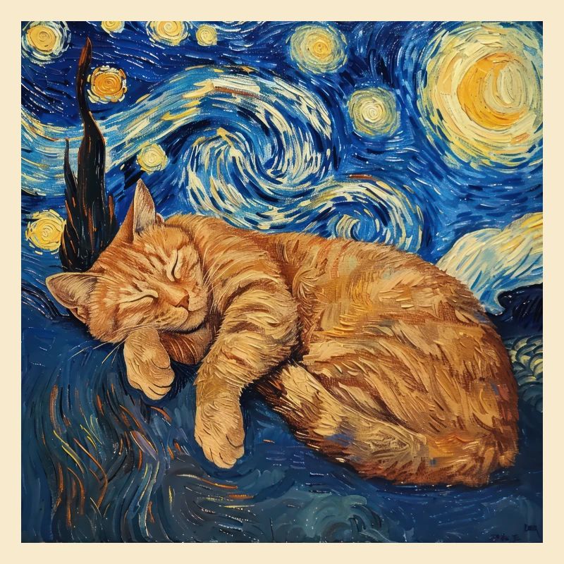 Cat Van Gogh Starry Night