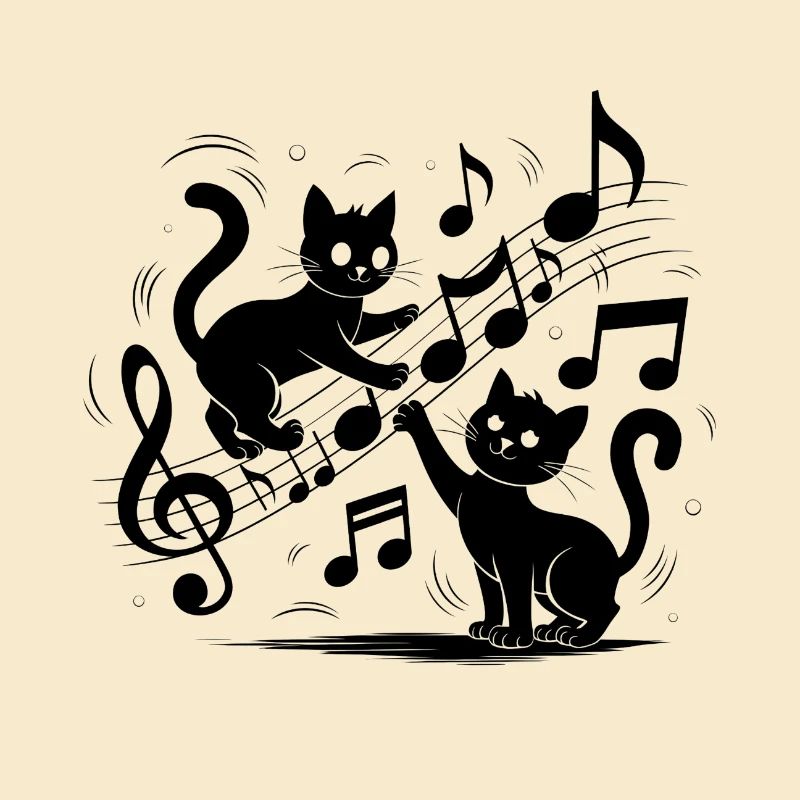 Black cats pattern playing with musical note