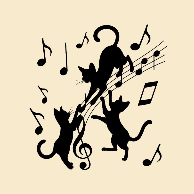 Black cats pattern playing with musical note