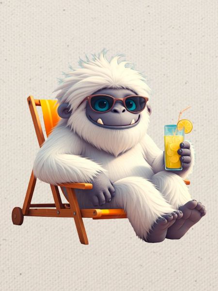 Yeti Monster im Sonnenstuhl