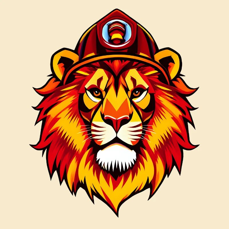 Kingly Lion with Red fire fighter helmet