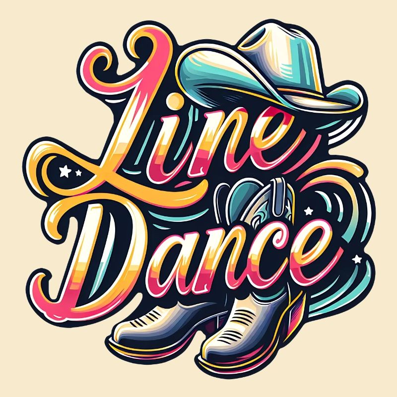 Colorful line dance design with cowboy hat