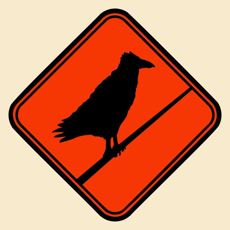 Raven Sitting Caution Cable Sign Note