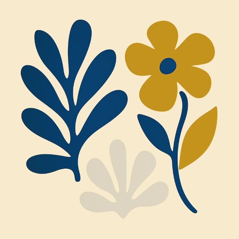 Florale Komposition – Blau & Senf
