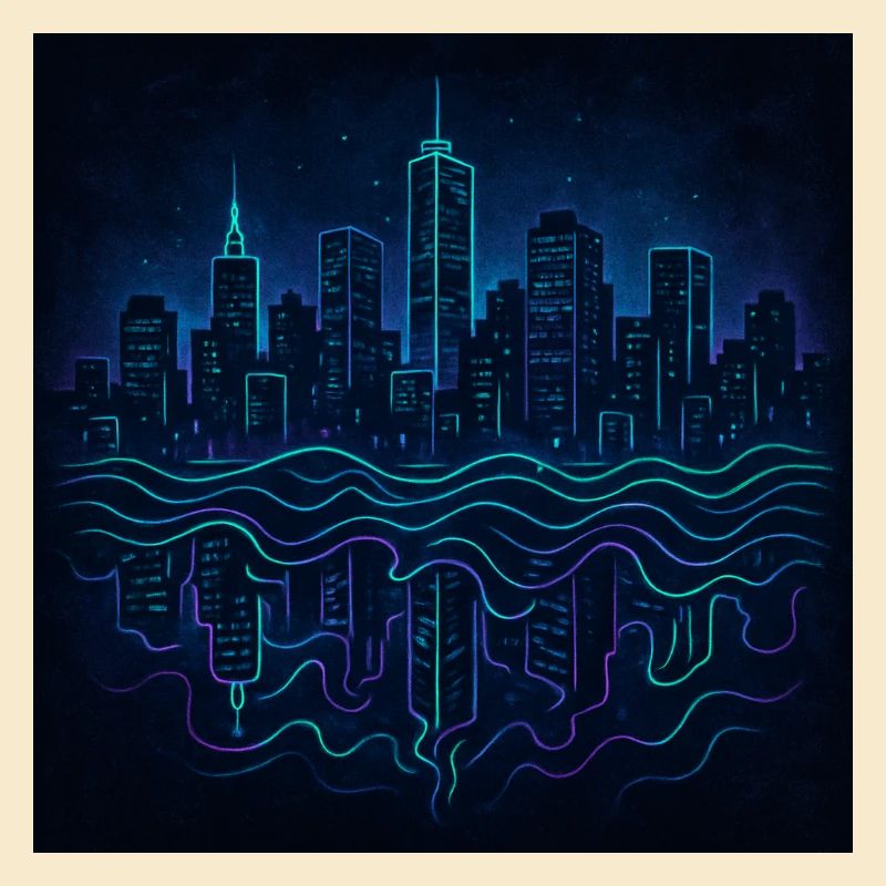 Neon Skyline with Reflection