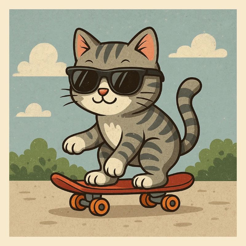 Coole Katze auf Skateboard