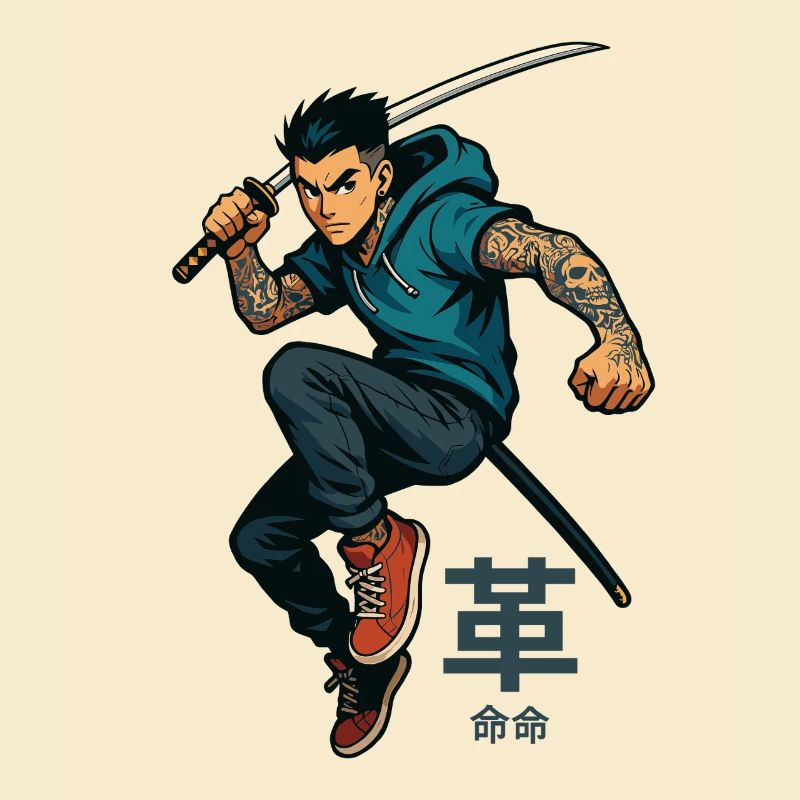 Cooler Samurai mit Katana