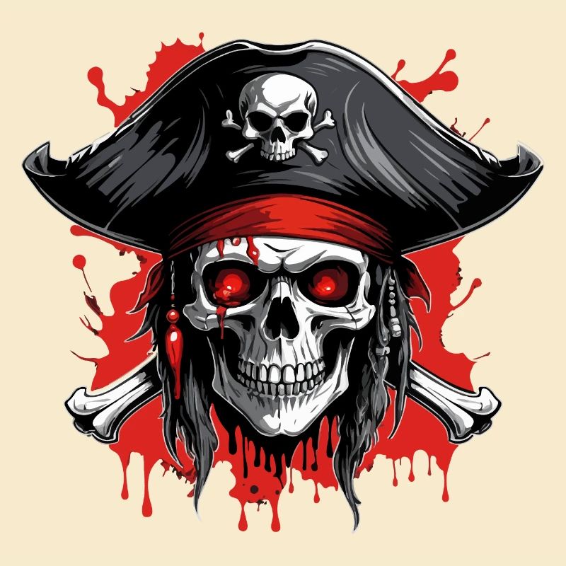Piratenschädel mit Dreispitz und Blutspritzern