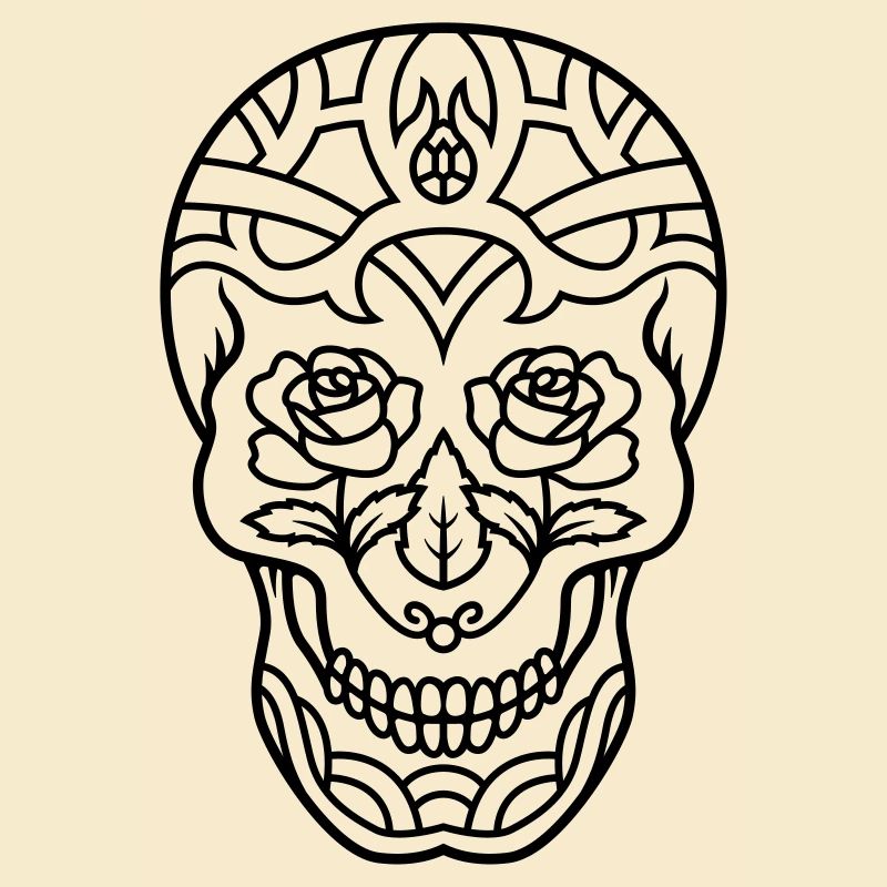 Decorated skull with roses