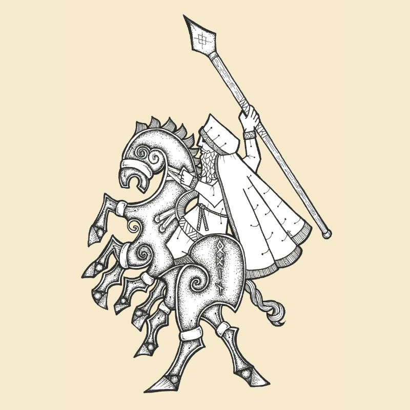 Odin, riding Sleipnir