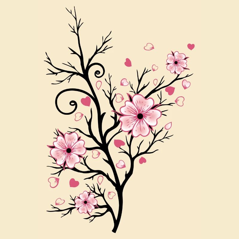 Cherry Tree Cherry Blossoms with Hearts Sakura Spring