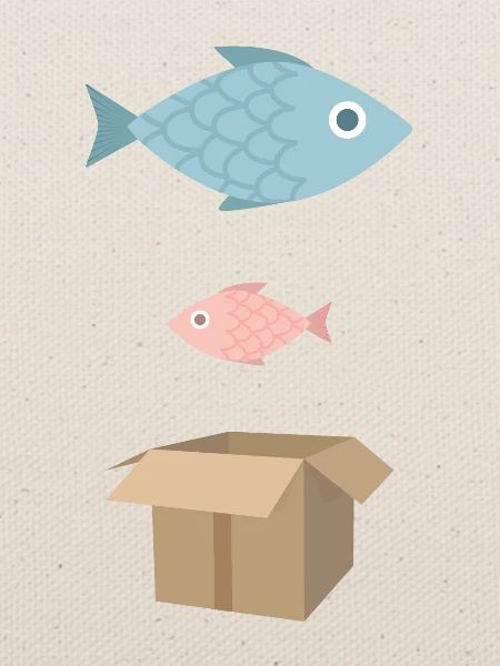 Großer Fisch, kleiner Fisch, Pappkarton