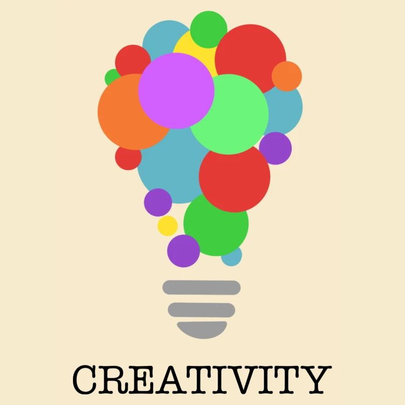 CREATIVITY lightbulb with black print