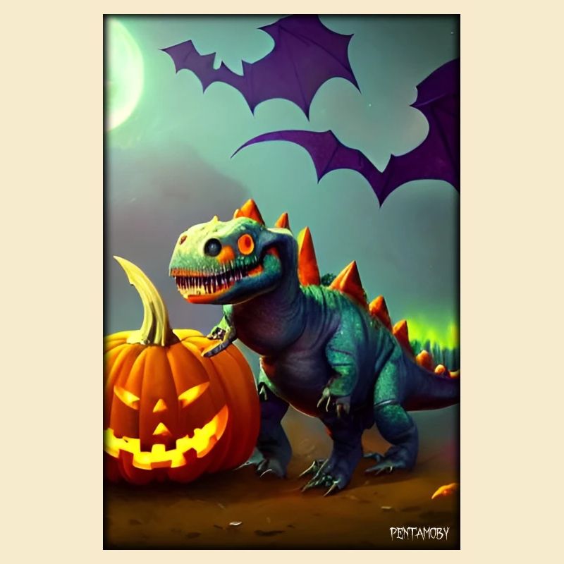 Halloween Dinosaur Pumpkin Bat