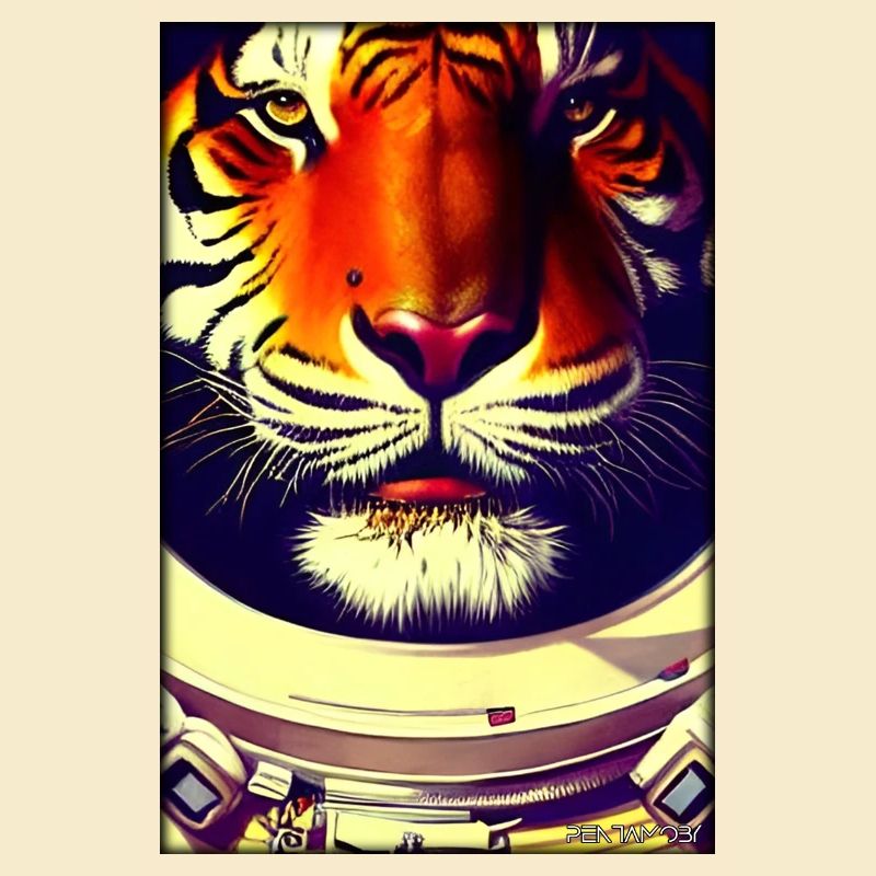 Tiger Big Cat Astronaut Future Sci-Fi Technology