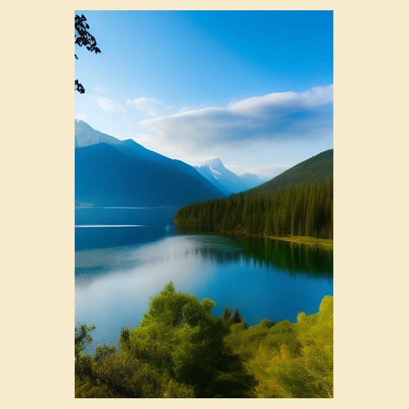 Landschaft mit See und Berge