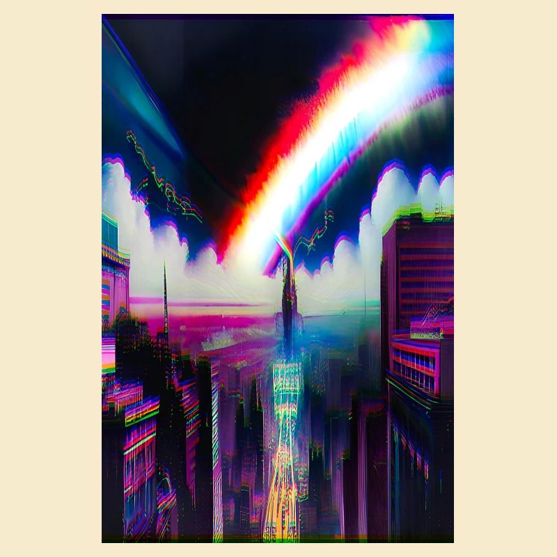 Futuristic Rainbow City Art