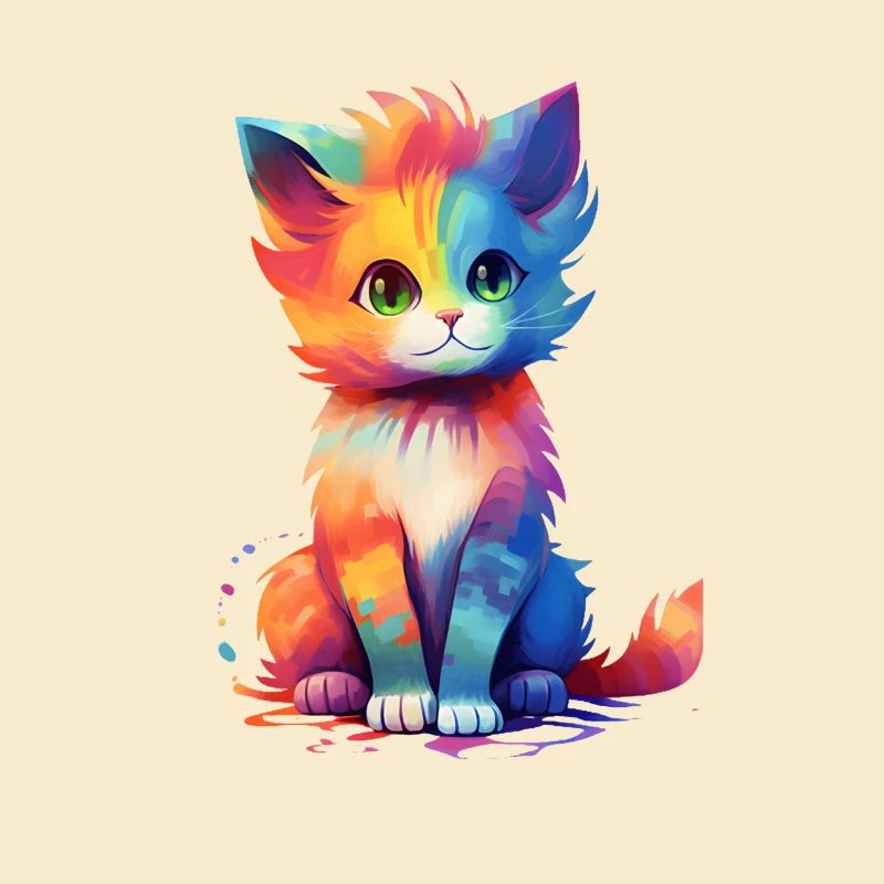 Chat coloré mignon - design d’impression unique.