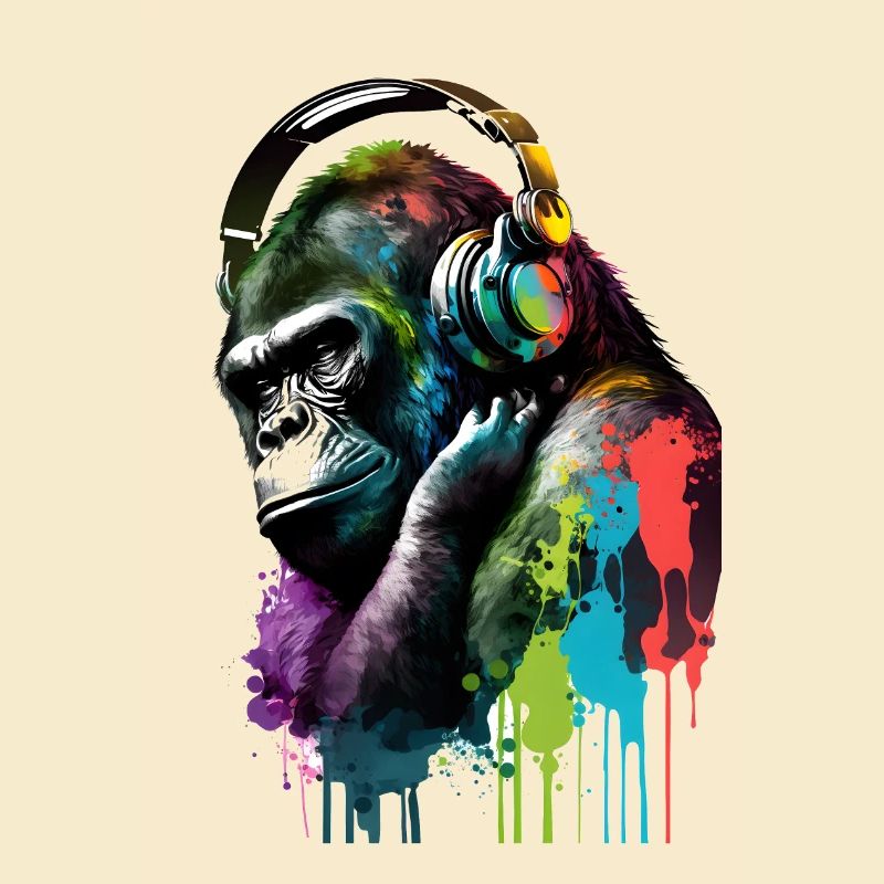 Gorilla mit Kopfhörern