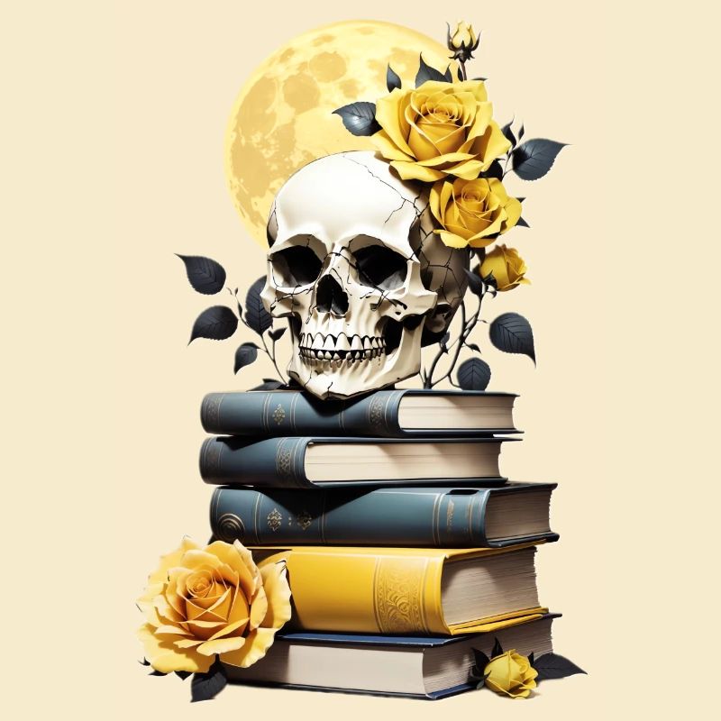 Bücherstapel mit Schädel