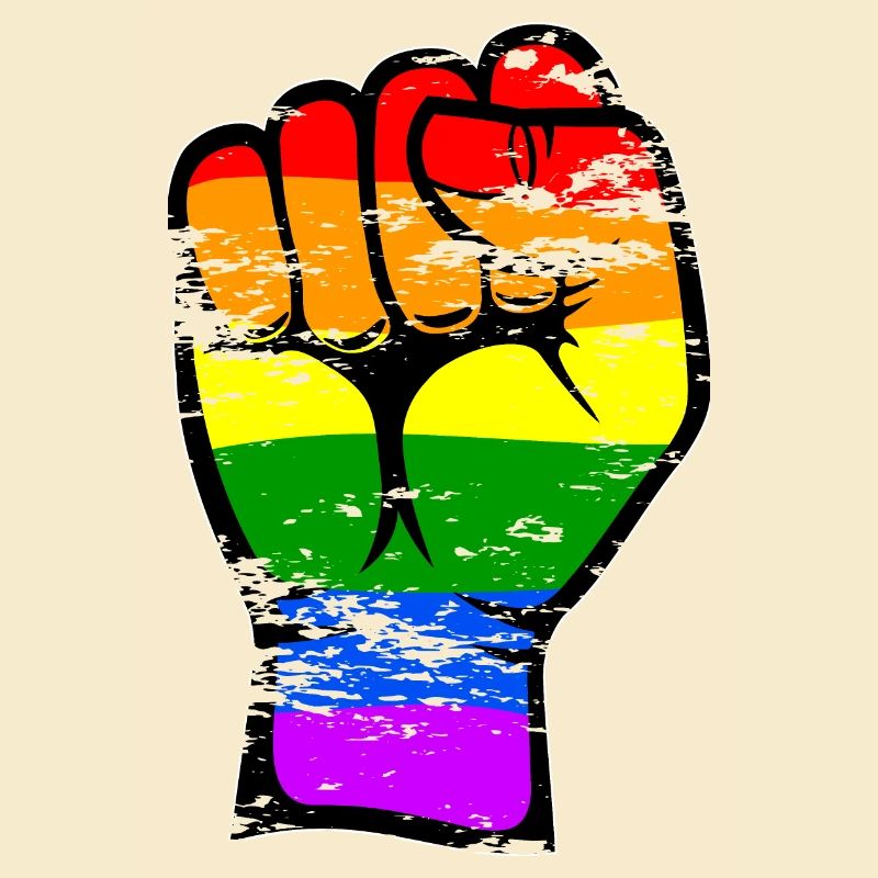 Symbole de poing de la main de drapeau de couleur arc-en-ciel utilisé