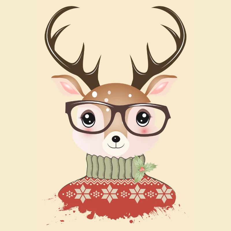 Cerf avec pull de Noël et lunettes de nerd