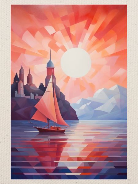 Maritime Landschaft im geometrischen Stil