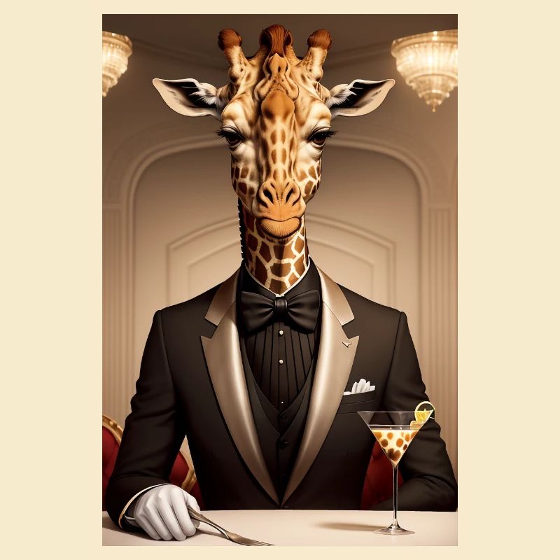 Eine Giraffe im Restaurant mit Martini