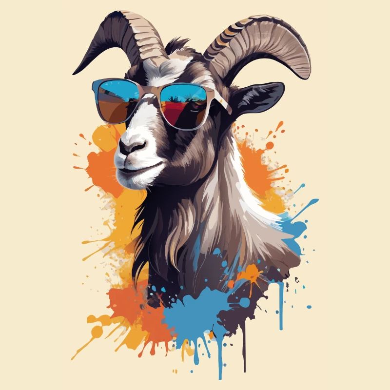 Chèvre avec des lunettes de soleil sur des éclaboussures de couleur colorées