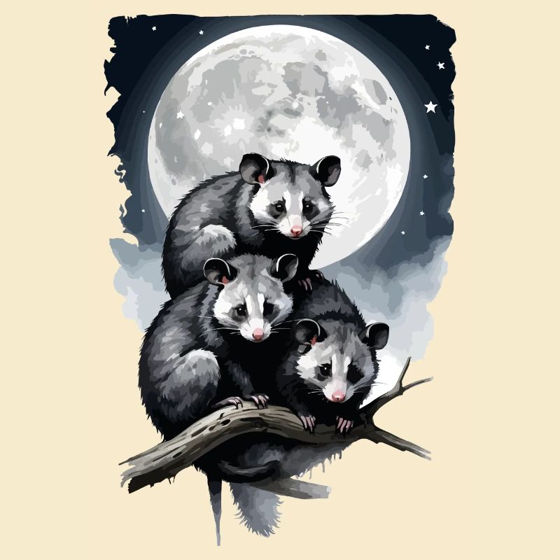 Opossum, das vom Mond beleuchtet wird.