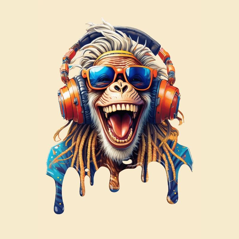 Old Rasta Monkey-Dreads-Laughing-Glasses-Hifi Helmet