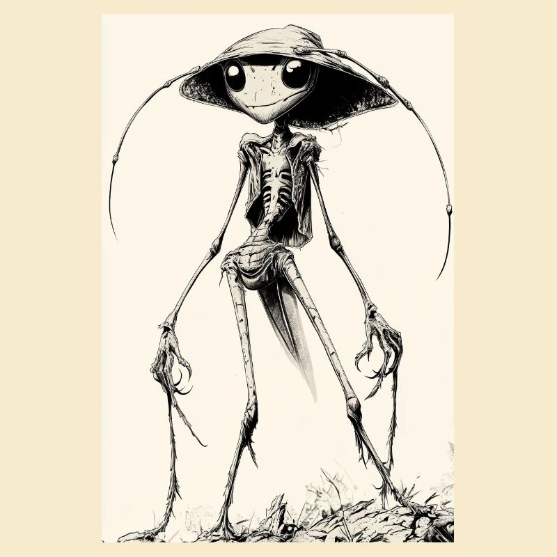 Skeletal aliens with hats – darkly charming