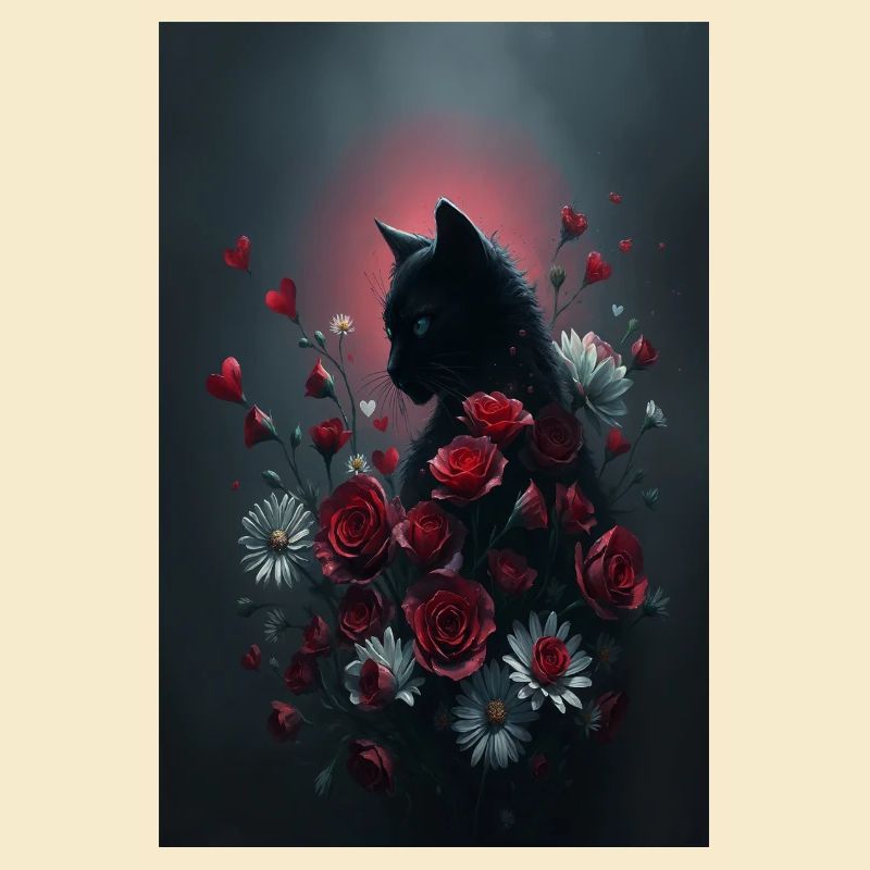 Chat avec des fleurs