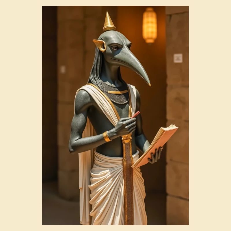 Thoth, ibis-headed god, holding a scroll in an anc
