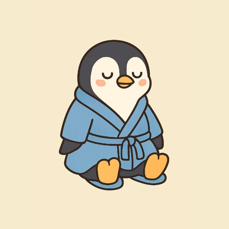 Pinguin im Bademantel