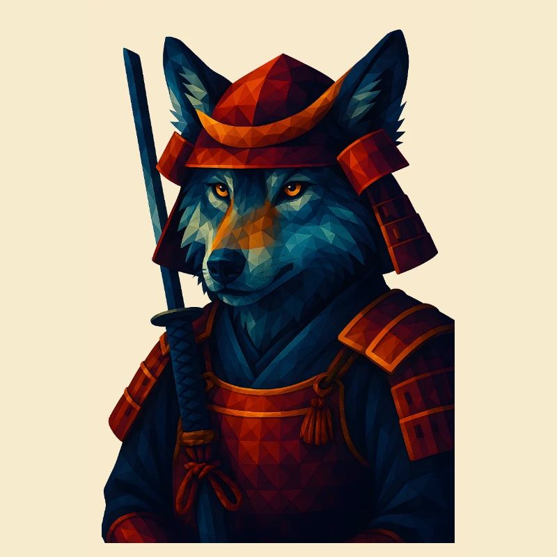 WPAP Stil Tier - Samurai Wolf altertümlich Rüstung