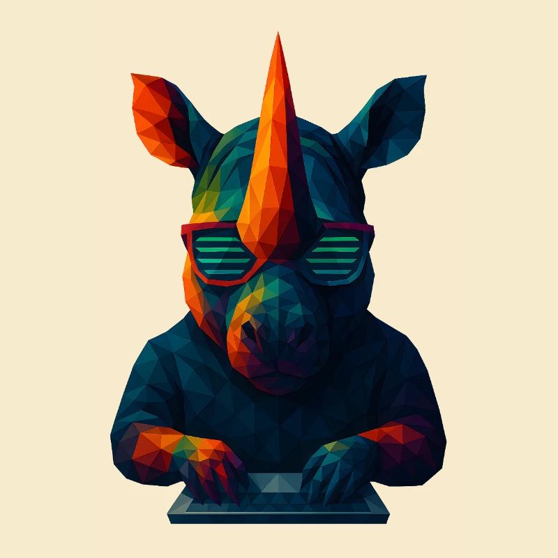 WPAP Style Animals - Techno Rhino with Sunglasses