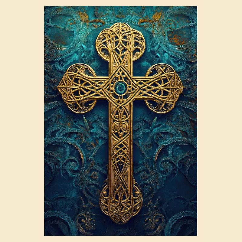 Croix celtique dorée ornée