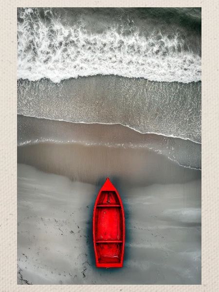 Rotes Boot am Grauen Ufer