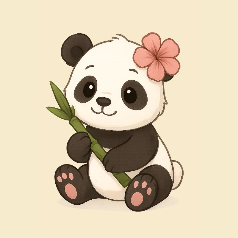 Cute panda bear with hibiscus leaf