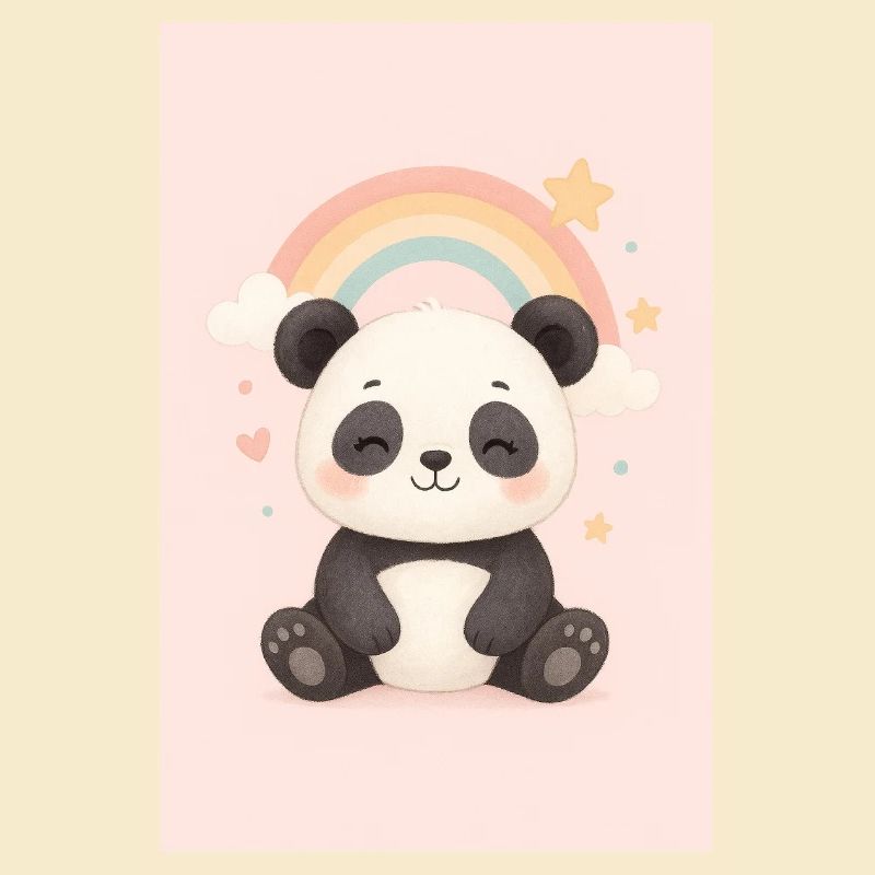 Süßer Panda mit Regenbogen und Sternen
