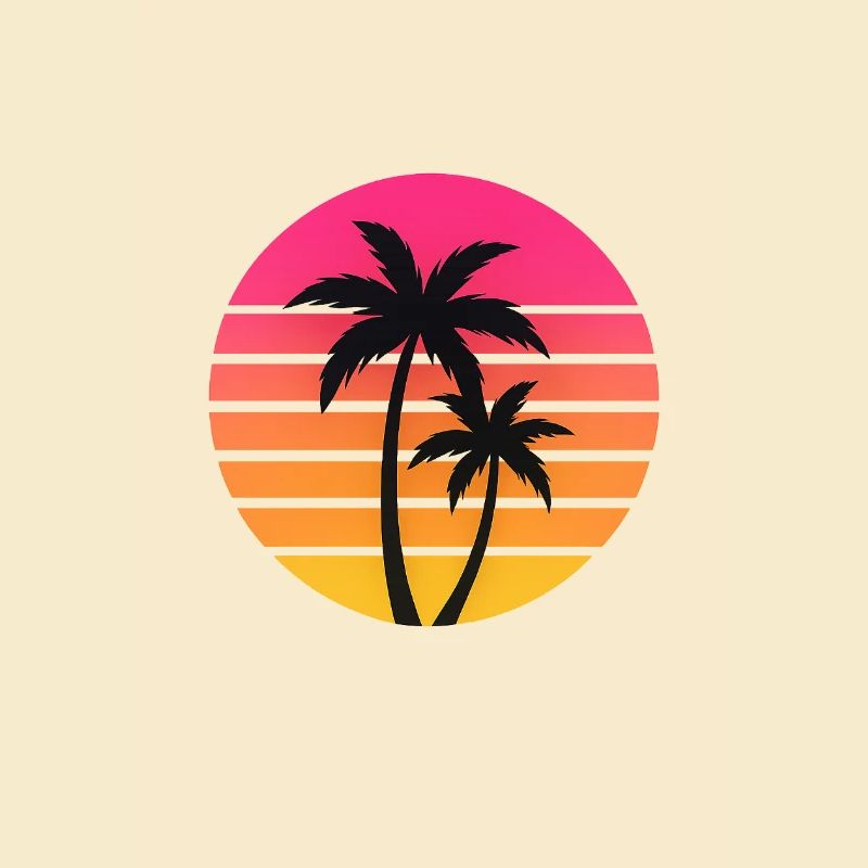 Sunset Palm Trees Silhouette Retro