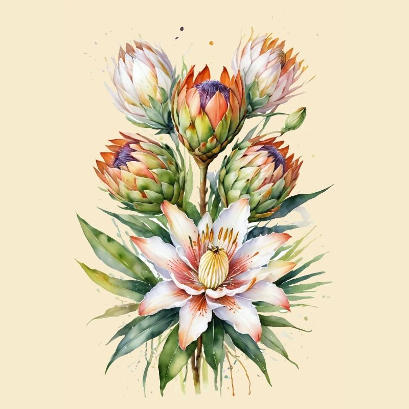 Protea Bloom Aquarell