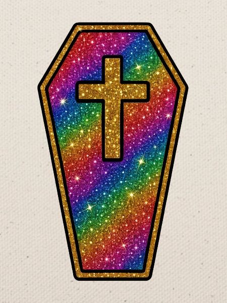 Halloween Sarg | Regenbogen Glitzer Sargkreuz 