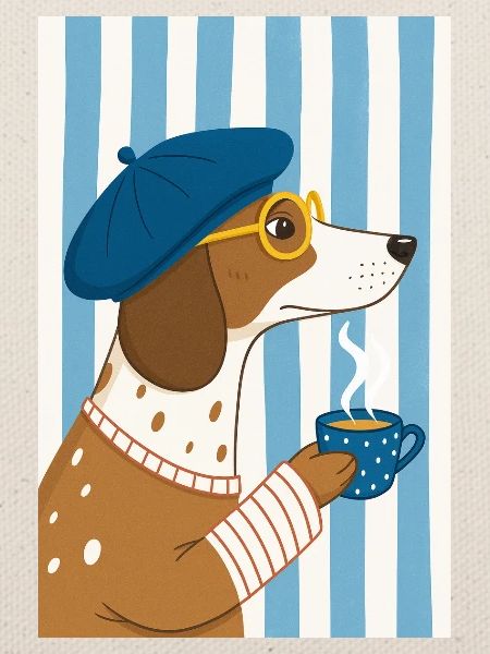 Schicker Hundekaffee und Baskenmütze
