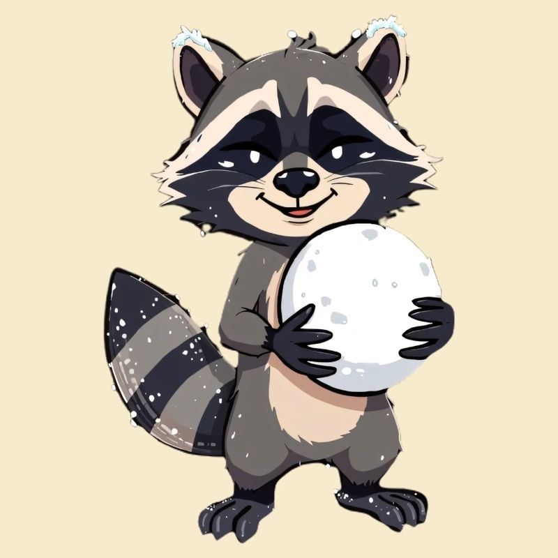 Waschbär mit grossem Schneeball