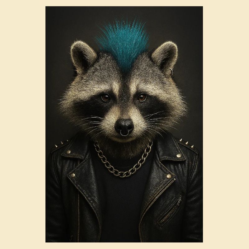 Punk-Waschbär im Lederjacke