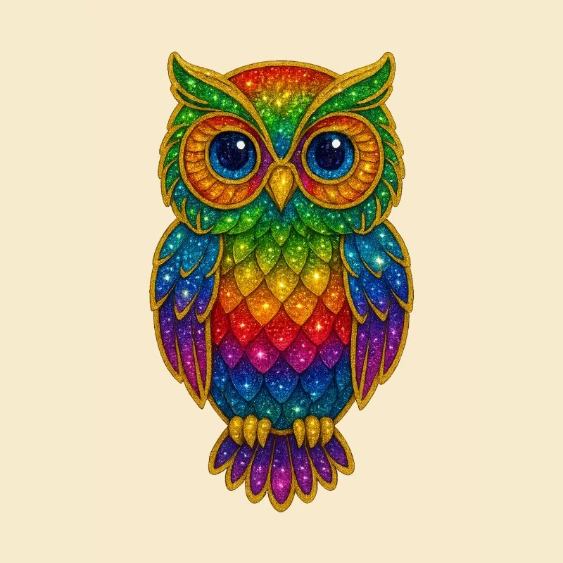 Regenbogen Eulen Glitzerkunst